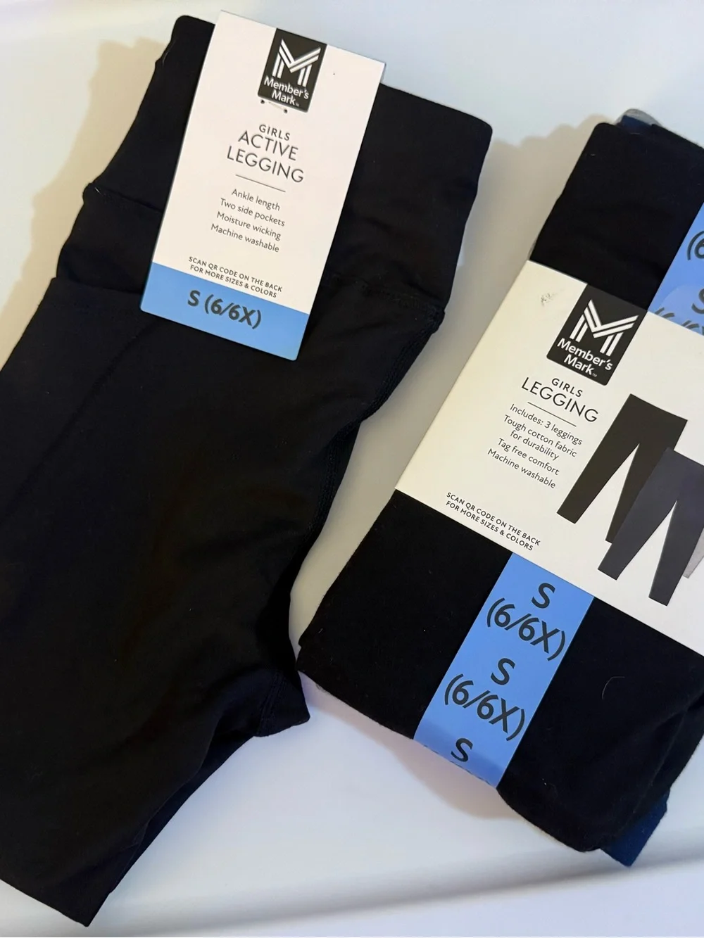 Girls' Black Active Leggings - S (6/6X) 4 pieces.